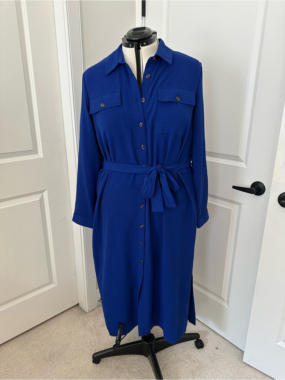DKNY Cobalt Blue Shirt Dress with Self-Tie Waist